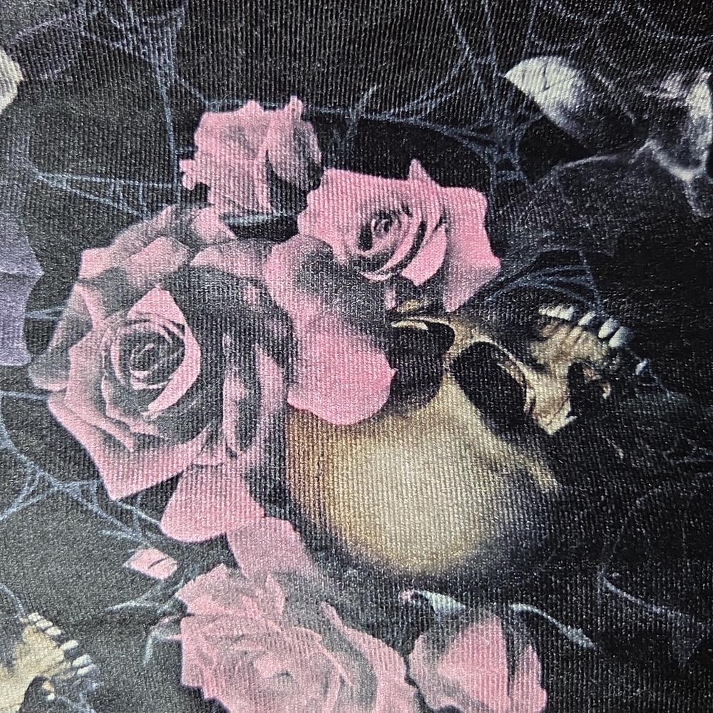 KILLSTAR Hematite Skull Velvet Leggings Size Small Bats Roses Goth Gothic - Picture 5 of 10